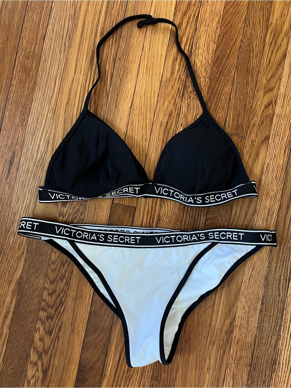 Victoria's Secret Black & White Logo Trim Triangle Bikini Set- One of a kind!